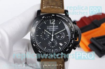 Fast Shipping Copy Panerai Luminor Daylight Black Dial Brown Leather Strap Watch